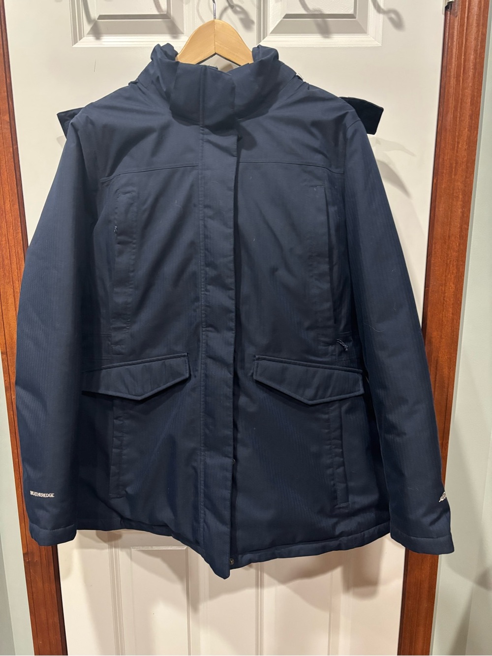 EDDIE BAUER Dark Navy Hooded WEATHEREDGE Down Coat -Size XL